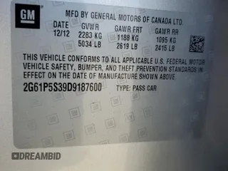 2013 Cadillac XTS Luxury with VIN 2G61P5S39D9187600, listed as a Copart auction lot 53516955 with 67,888 mi miles and Salvage Title. Bid and sale history available at carsss.com. Image 12.