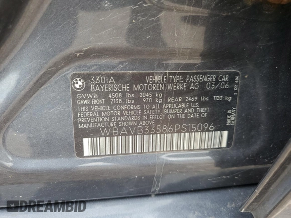 2006 BMW 3 Series 330i с VIN WBAVB33586PS15096, выставлен на аукционе Copart как лот 56873975 с пробегом 123 434 миль миль и Списание • Salvage title. История ставок и продаж доступна на DreamBid. Изображение 13.