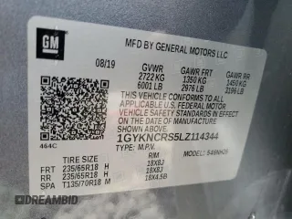 2020 Cadillac XT5 Premium Luxury FWD with VIN 1GYKNCRS5LZ114344, listed as a Copart auction lot 58522175 with 63,417 mi miles and Salvage title. Bid and sale history available at DreamBid. Image 14.