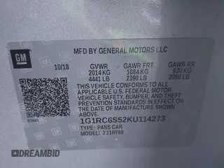 2019 Chevrolet Volt LT with VIN 1G1RC6S52KU114273, listed as a IAAI auction lot 41741510 with 76,460 mi miles. Bid and sale history available at carsss.com. Image 9.