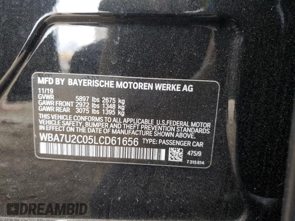 2020 BMW 7 Series 750i xDrive with VIN WBA7U2C05LCD61656, listed as a Copart auction lot 88114005 with 0 mi miles and Salvage Title. Bid and sale history available at carsss.com. Image 14.