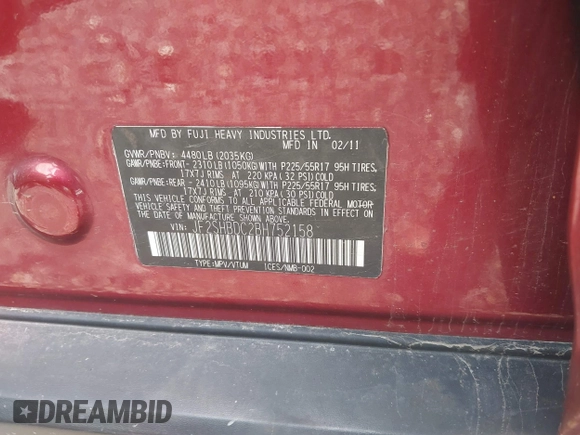 2011 Subaru Forester X Premium с VIN JF2SHBDC2BH752158, выставлен на аукционе IAAI как лот 42215594 с пробегом 175 014 миль миль и . История ставок и продаж доступна на DreamBid. Изображение 9.