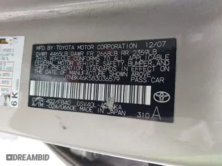 2008 Toyota Camry LE with VIN JTNBK46K583036579, listed as a IAAI auction lot 42077719 with 220,302 mi miles. Bid and sale history available at carsss.com. Image 9.