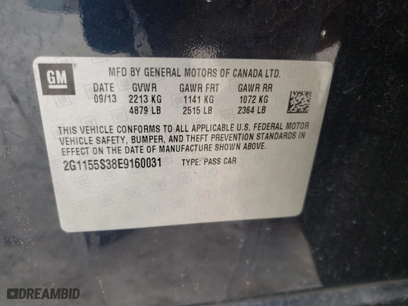 2014 Chevrolet Impala LTZ with VIN 2G1155S38E9160031, listed as a Copart auction lot 46392135 with 161,334 mi miles and Salvage Title. Bid and sale history available at carsss.com. Image 12.
