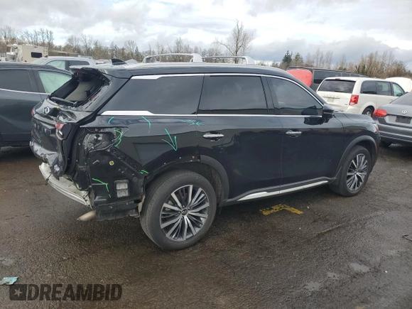 2023 Infiniti QX60 Sensory with VIN 5N1DL1GSXPC353226, listed as a Copart auction lot 44150355 with 17,125 mi miles and Salvage title. Bid and sale history available at DreamBid. Image 3.