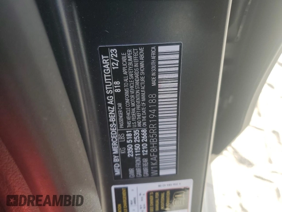 2024 Mercedes-Benz C 43 AMG with VIN W1KAF8HB5RR194188, listed as a Copart auction lot 77616334 with Not provided miles and Non repairable. Bid and sale history available at DreamBid. Image 13.
