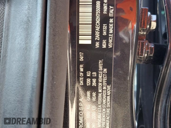 2017 Alfa Romeo Giulia Ti z VIN ZARFAECN2H7550899, wystawiony jako Copart lot #51627825 z przebiegiem 110 489 mil mil oraz Szkody całkowita. Historia ofert i sprzedaży dostępna na DreamBid. Obrazek 13.