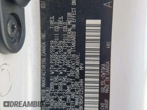 2015 Lexus RX 350 with VIN 2T2BK1BA5FC253484, listed as a Copart auction lot 56593615 with 151,466 mi miles and Salvage title. Bid and sale history available at DreamBid. Image 13.