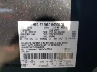 2013 Ford Explorer Sport z VIN 1FM5K8GT8DGC47550, wystawiony jako Copart lot #54592925 z przebiegiem 123 231 mil mil oraz Tytuł czysty. Historia ofert i sprzedaży dostępna na DreamBid. Obrazek 13.