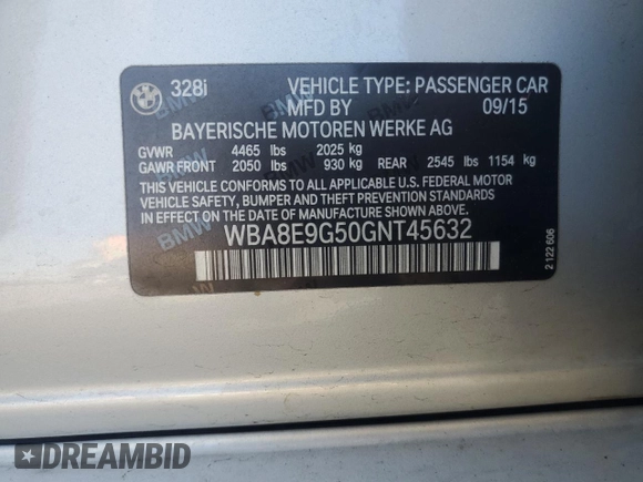 2016 BMW 3 Series 328i with VIN WBA8E9G50GNT45632, listed as a Copart auction lot 53670555 with 63,790 mi miles and Salvage Title. Bid and sale history available at carsss.com. Image 12.