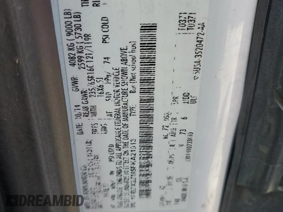 2015 Ford Transit XL z VIN 1FBZX2ZM5FKA21013, wystawiony jako Copart lot #59364675 z przebiegiem 251 821 mil mil oraz Szkoda całkowita • Salvage title. Historia ofert i sprzedaży dostępna na DreamBid. Obrazek 13.
