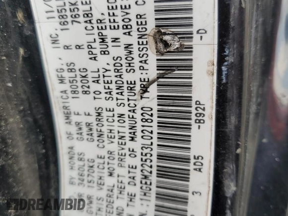 2003 Honda Civic LX with VIN 1HGEM22553L021820, listed as a Copart auction lot 51187205 with Not Provided miles and Salvage Title. Bid and sale history available at DreamBid. Image 12.