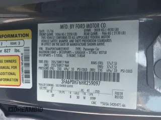 2017 Ford Fusion SE z VIN 3FA6P0H76HR259097, wystawiony jako IAAI lot #42133090 z przebiegiem 187 400 mil mil oraz . Historia ofert i sprzedaży dostępna na DreamBid. Obrazek 9.