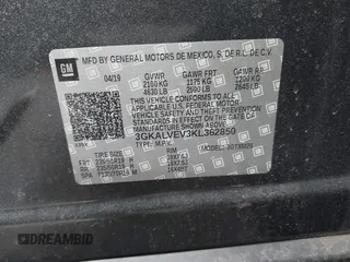 2019 GMC Terrain SLT with VIN 3GKALVEV3KL362850, listed as a IAAI auction lot 41711712 with 114,573 mi miles. Bid and sale history available at carsss.com. Image 9.