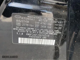 2009 Hyundai Azera Limited with VIN KMHFC46F29A392518, listed as a Copart auction lot 58877244 with 90,368 mi miles and Clean Title. Bid and sale history available at carsss.com. Image 12.