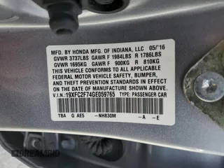 2016 Honda Civic EX with VIN 19XFC2F74GE059765, listed as a Copart auction lot 45555735 with 48,643 mi miles and Salvage Title. Bid and sale history available at DreamBid. Image 12.