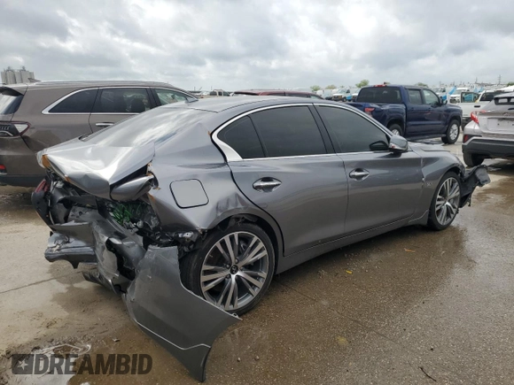 2020 Infiniti Q50 Pure with VIN JN1EV7AP9LM205019, listed as a Copart auction lot 51113905 with 56,243 mi miles and Salvage Title. Bid and sale history available at carsss.com. Image 3.