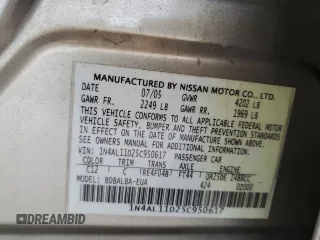 2005 Nissan Altima S z VIN 1N4AL11D25C950617, wystawiony jako Copart lot #56116845 z przebiegiem 172 542 mil mil oraz Szkoda całkowita • Salvage title. Historia ofert i sprzedaży dostępna na DreamBid. Obrazek 12.