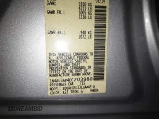 2014 Nissan Altima SV with VIN 1N4AL3AP4EC203980, listed as a Copart auction lot 47506365 with 115,748 mi miles and Salvage Title. Bid and sale history available at DreamBid. Image 12.