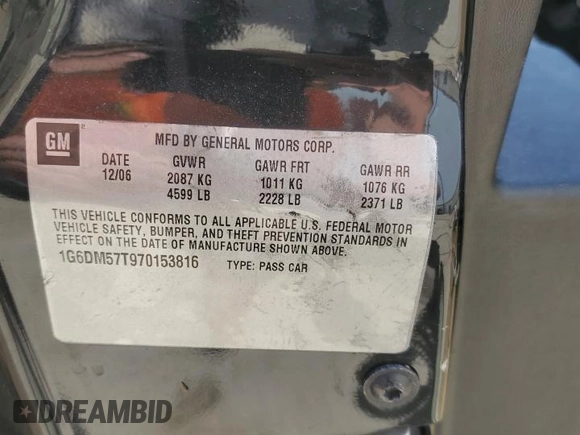 2007 Cadillac CTS с VIN 1G6DM57T970153816, выставлен на аукционе Copart как лот 54673495 с пробегом 184 622 миль миль и Списание • Salvage title. История ставок и продаж доступна на DreamBid. Изображение 12.