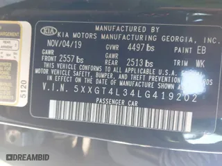 2020 Kia Optima LX with VIN 5XXGT4L34LG419202, listed as a IAAI auction lot 41380609 with 84,554 mi miles. Bid and sale history available at carsss.com. Image 9.