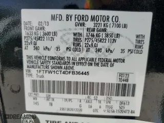 2013 Ford F-150 XL with VIN 1FTFW1CT4DFB36445, listed as a Copart auction lot 48150415 with 317,694 mi miles and Salvage Title. Bid and sale history available at carsss.com. Image 13.