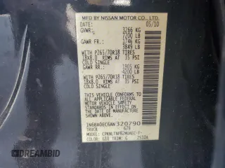 2010 Nissan Titan LE with VIN 1N6BA0EC6AN320790, listed as a Copart auction lot 52613495 with 224,118 mi miles and Salvage Title. Bid and sale history available at carsss.com. Image 12.