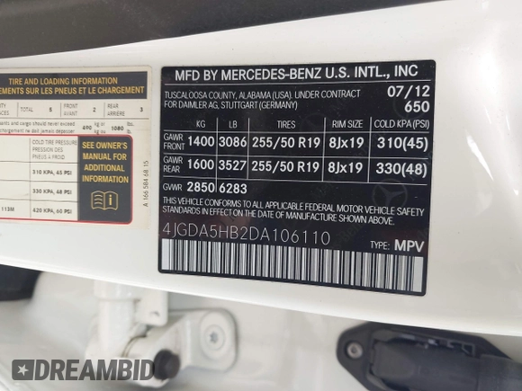 2013 Mercedes-Benz M 350 с VIN 4JGDA5HB2DA106110, выставлен на аукционе IAAI как лот 42338216 с пробегом 128 770 миль миль и . История ставок и продаж доступна на DreamBid. Изображение 9.
