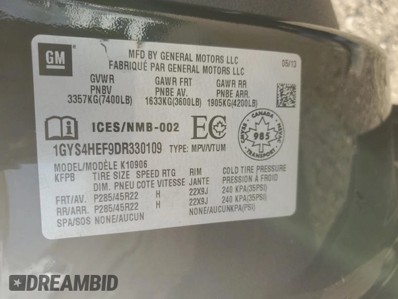 2013 Cadillac Escalade ESV Luxury с VIN 1GYS4HEF9DR330109, выставлен на аукционе Copart как лот 76478534 с пробегом 235 654 миль миль и Чистый • Clean title. История ставок и продаж доступна на DreamBid. Изображение 13.