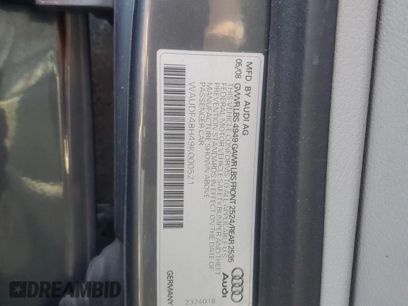 2009 Audi A4 2.0T with VIN WAUDF48H49K000521, listed as a Copart auction lot 46771755 with 137,579 mi miles and Salvage Title. Bid and sale history available at carsss.com. Image 12.
