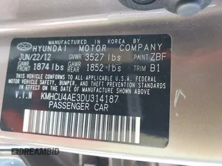 2013 Hyundai Accent GLS with VIN KMHCU4AE3DU314187, listed as a IAAI auction lot 42001713 with 99,845 mi miles. Bid and sale history available at carsss.com. Image 9.