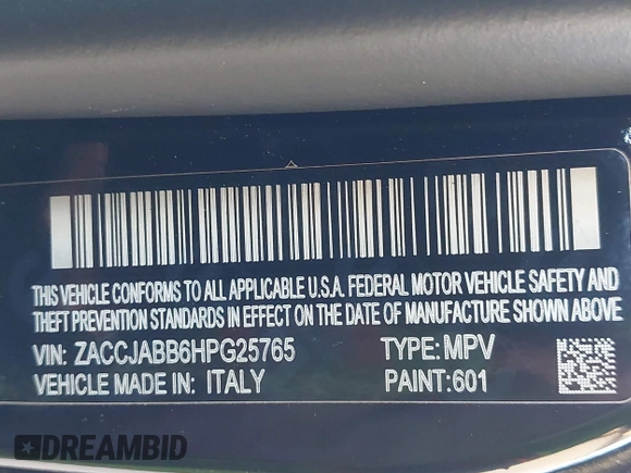 2017 Jeep Renegade Altitude with VIN ZACCJABB6HPG25765, listed as a IAAI auction lot 42374264 with 44,487 mi miles and . Bid and sale history available at DreamBid. Image 9.