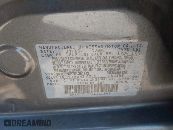 2016 Nissan Note S z VIN 3N1CE2CP7GL361843, wystawiony jako IAAI lot #42414749 z przebiegiem 48 898 mil mil oraz . Historia ofert i sprzedaży dostępna na DreamBid. Obrazek 9.