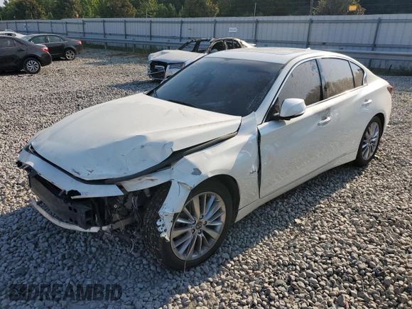 2018 Infiniti Q50 3.0t LUXE with VIN JN1EV7AP5JM357487, listed as a Copart auction lot 66489424 with 104,098 mi miles and Salvage Title. Bid and sale history available at carsss.com. Image 1.