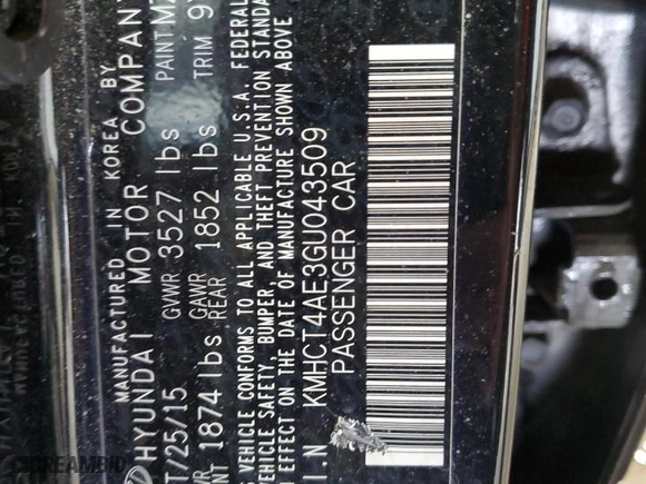 2016 Hyundai Accent SE with VIN KMHCT4AE3GU043509, listed as a Copart auction lot 52686345 with 46,066 mi miles and Salvage Title. Bid and sale history available at carsss.com. Image 12.