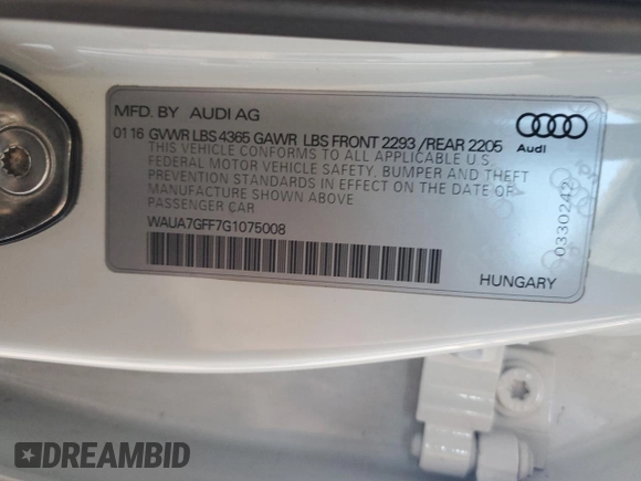 2016 Audi A3 Premium z VIN WAUA7GFF7G1075008, wystawiony jako Copart lot #57091665 z przebiegiem 96 320 mil mil oraz Szkoda całkowita • Salvage title. Historia ofert i sprzedaży dostępna na DreamBid. Obrazek 13.