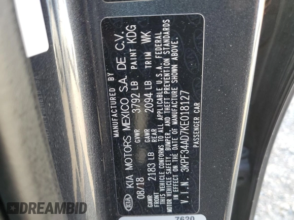 2019 Kia Forte S with VIN 3KPF34AD7KE018127, listed as a Copart auction lot 89408685 with 100,606 mi miles and Salvage Title. Bid and sale history available at carsss.com. Image 12.