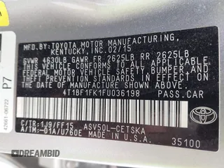 2015 Toyota Camry XLE with VIN 4T1BF1FK1FU036198, listed as a IAAI auction lot 42066857 with 84,619 mi miles. Bid and sale history available at carsss.com. Image 9.