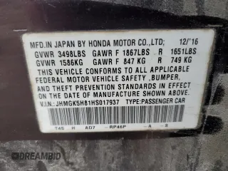 2017 Honda Fit EX-L with VIN JHMGK5H81HS017937, listed as a Copart auction lot 77972994 with 61,482 mi miles and Salvage Title. Bid and sale history available at DreamBid. Image 12.