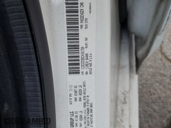 2012 Dodge Avenger SXT with VIN 1C3CDZCB5CN161720, listed as a Copart auction lot 54502795 with 47,307 mi miles and Clean Title. Bid and sale history available at carsss.com. Image 12.