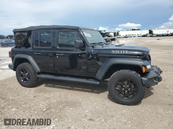 2021 Jeep Wrangler Unlimited Willys Sport with VIN 1C4HJXDN3MW681126, listed as a Copart auction lot 61303544 with 39,514 mi miles and Salvage title. Bid and sale history available at DreamBid. Image 4.