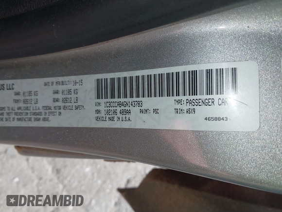 2016 Chrysler 200 Limited with VIN 1C3CCCAB4GN143783, listed as a IAAI auction lot 41666658 with 179,519 mi miles. Bid and sale history available at carsss.com. Image 9.