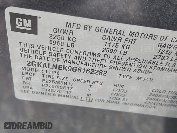2016 GMC Terrain SLE with VIN 2GKALNEK9G6162282, listed as a IAAI auction lot 41716089 with 96,095 mi miles. Bid and sale history available at carsss.com. Image 9.