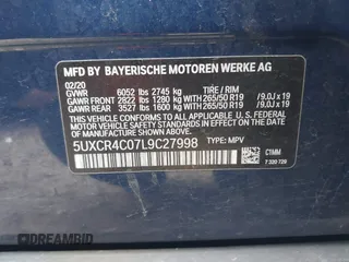 2020 BMW X5 sDrive40i with VIN 5UXCR4C07L9C27998, listed as a IAAI auction lot 41652088 with 59,009 mi miles and . Bid and sale history available at DreamBid. Image 9.