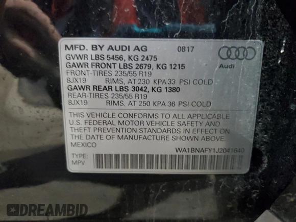 2018 Audi Q5 Premium Plus with VIN WA1BNAFY1J2041640, listed as a Copart auction lot 51764685 with 74,207 mi miles and Clean Title. Bid and sale history available at carsss.com. Image 13.
