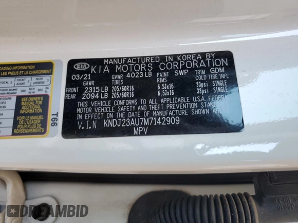 2021 Kia Soul S with VIN KNDJ23AU7M7142909, listed as a Copart auction lot 50317055 with 22,560 mi miles and Salvage Title. Bid and sale history available at DreamBid. Image 13.