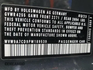 2023 Volkswagen Golf GTI 40th Anniversary Edition with VIN WVW9A7CD9PW189539, listed as a Copart auction lot 48386355 with 41,988 mi miles and Salvage Title. Bid and sale history available at carsss.com. Image 13.