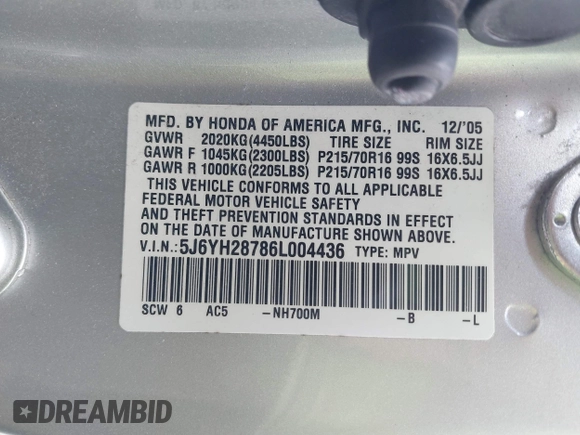 2006 Honda Element EX-P with VIN 5J6YH28786L004436, listed as a IAAI auction lot 41877676 with 200,347 mi miles and . Bid and sale history available at DreamBid. Image 9.