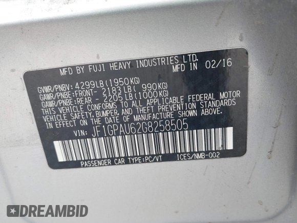 2016 Subaru Impreza Special Sports Limited с VIN JF1GPAU62G8258505, выставлен на аукционе IAAI как лот 42379482 с пробегом 100 677 миль миль и . История ставок и продаж доступна на DreamBid. Изображение 9.