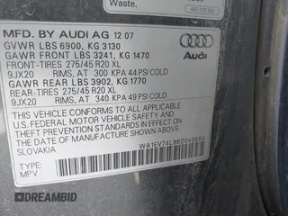2008 Audi Q7 4.2L Premium with VIN WA1EV74L88D040698, listed as a IAAI auction lot 41824944 with 229,275 mi miles. Bid and sale history available at carsss.com. Image 9.